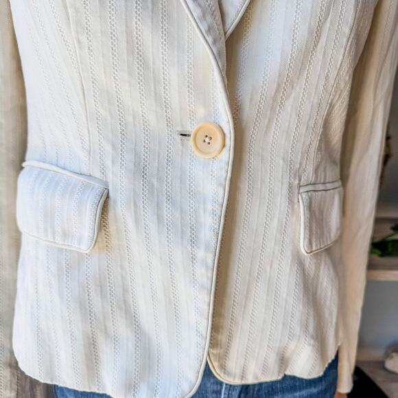Vintage Banana Republic Cream Striped Tweed Knit Blazer Shoulder Pads, Women's 6 - Picture 7 of 11